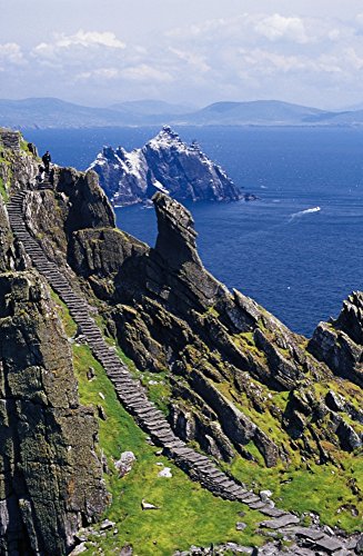 Posterazzi Stone Stairway Michael Skellig Islands County Kerry Ireland Poster Print, (12 x 18)