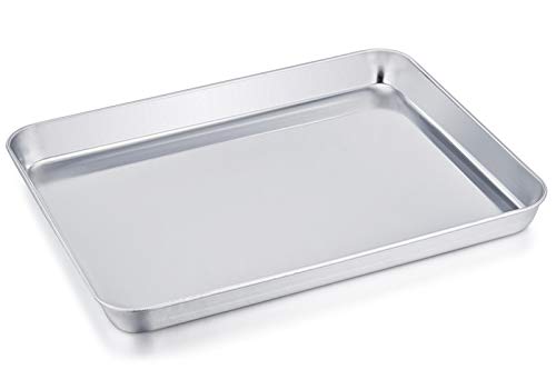 TeamFar Stainless Steel Compact Toaster Oven Pan Tray Ovenware Professional, 8''x10.5''x1'', Heavy Duty & Healthy, Deep Edge, Superior Mirror Finish, Dishwasher Safe