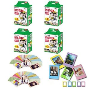 fujifilm instax mini instant film 80 shots with bonus photix 5-color self-standing frame set and 40 decorative skin stick-on stickers for fuji instax mini 11, mini 9, sp-1 and sp-2