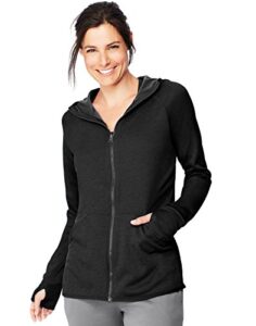 hanes womens sport performance full zip hoodie fleece jacket, black heather/dada grey binding, xx-large us