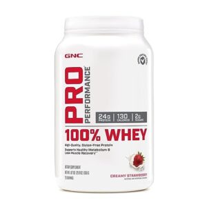 gnc pro performance 100% whey protein powder - creamy strawberry, 25 servings, supports healthy metabolism and lean muscle recovery