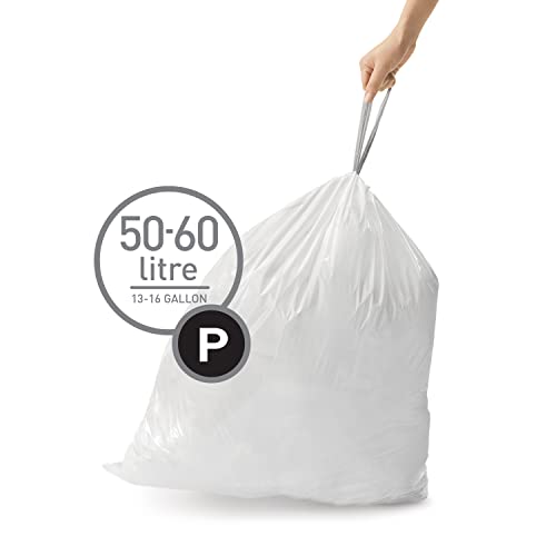 simplehuman Code P Custom Fit Drawstring Trash Bags, 200 Count, 30 Liter / 8 Gallon, White