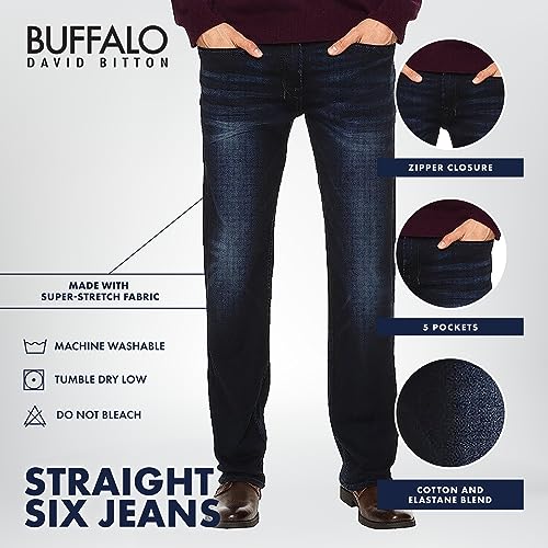 Buffalo David Bitton Men's Six Slim Straight Jean, authentic and deep indigo, 36 x 30