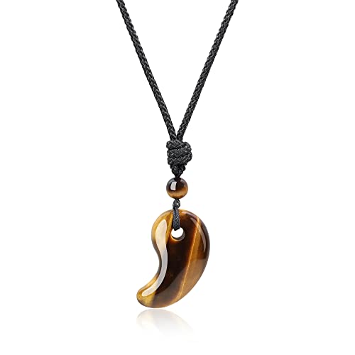 AmorWing Adjustable Unisex Japanese Three Sacred Treasures Magatama Tiger Eye Pendant