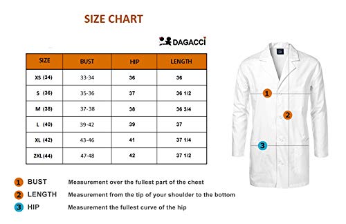 Dagacci Medical Uniform 35" Unisex Lab Coat White XS to 2XL (L)