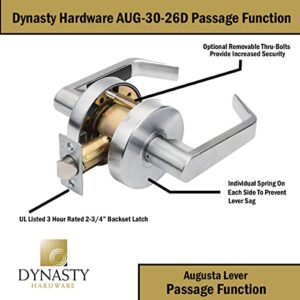 Dynasty Hardware AUG-30-26D Grade 2 Commercial Duty Passage Lever, ADA, Satin Chrome Finish