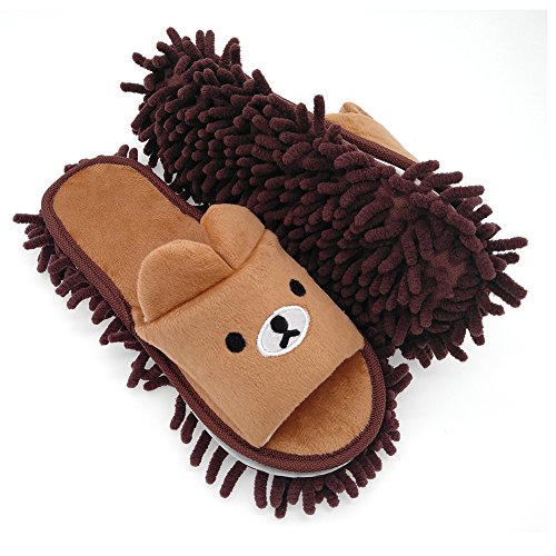 Selric Bear Super Chenille Microfiber Washable Mop Slippers Shoes for Women, Floor Dust Dirt Hair Cleaner, Multi-sizes Multi-Colors Available 9 7/9 Inches Size:5.5-8.5.