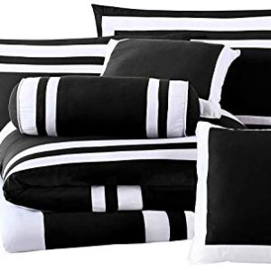 Chezmoi Collection 7-Piece Caprice Black/White Square Pattern Hotel Bedding Comforter Set, California King