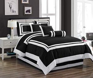 chezmoi collection 7-piece caprice black/white square pattern hotel bedding comforter set, california king