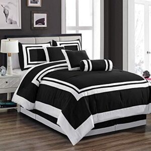 Chezmoi Collection 7-Piece Caprice Black/White Square Pattern Hotel Bedding Comforter Set, California King