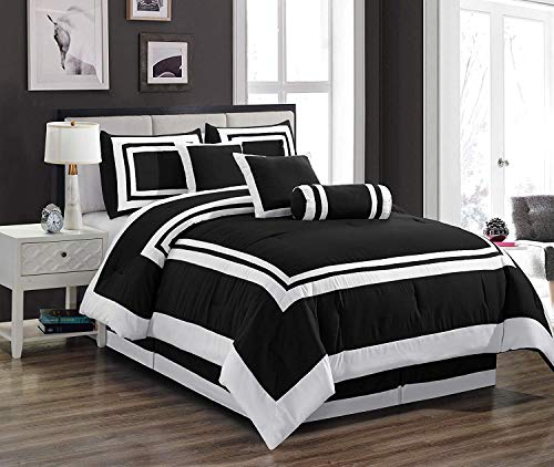 Chezmoi Collection 7-Piece Caprice Black/White Square Pattern Hotel Bedding Comforter Set, California King