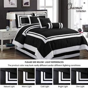 Chezmoi Collection 7-Piece Caprice Black/White Square Pattern Hotel Bedding Comforter Set, California King