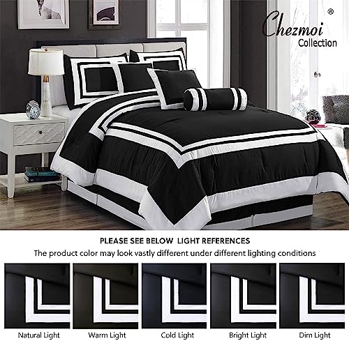 Chezmoi Collection 7-Piece Caprice Black/White Square Pattern Hotel Bedding Comforter Set, California King