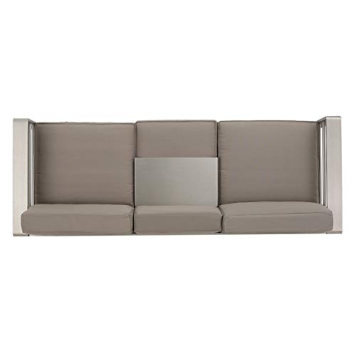 Christopher Knight Home Cape Coral Outdoor Loveseat Sofa with Tray, Khaki