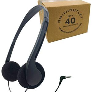 SmithOutlet 40 Pack Student Headphones in Bulk | Model SG-ID-08-40 | Wired 3.5 MM Jack Connectivity | for School, Classroom, Student Testing, Library, Computer Labs