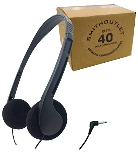 SmithOutlet 40 Pack Student Headphones in Bulk | Model SG-ID-08-40 | Wired 3.5 MM Jack Connectivity | for School, Classroom, Student Testing, Library, Computer Labs