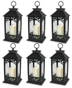 banberry designs black plastic decorative lantern led pillar candle with 5 hour timer roof and hanging ring - 13" h - pack of 6