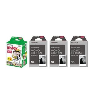 fujifilm instax mini instant film 4-pack bundle set , twin pack ( 20 ) + 3-set monochrome ( 30 ) for mini 90 8 70 7s 50s 25 300 camera sp-1 printer