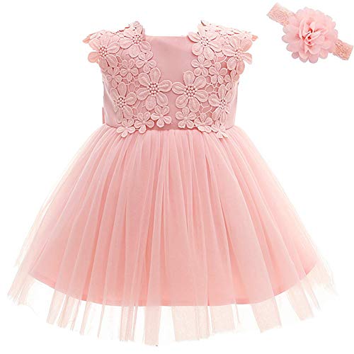 Baby Girl Dress Christening Baptism Gowns Flower Girl Dress, Pink, 3 months