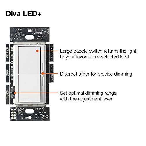 Lutron Diva LED+ Dimmer Switch for Dimmable LED, Halogen and Incandescent Bulbs, 150W/Single-Pole or 3-Way, DVCL-153P-WH-3, White (3-Pack)