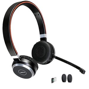 jabra evolve 65 bluetooth stereo wireless headset - compatible with computers, macs, and mobile devices, and ideal for voice and video apps like zoom, teams, and meet plus, gtw spare cushions included