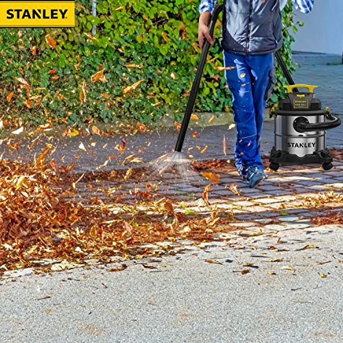 Stanley SL18115 Wet/Dry Vacuum, 4 Horsepower, Stainless Steel Tank, 5 Gallon, 4.0 HP, 50" Sealed Pressure, Silver+Yellow