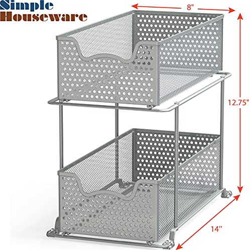 SimpleHouseware 2 Tier Sliding Cabinet Basket Organizer Drawer, Silver