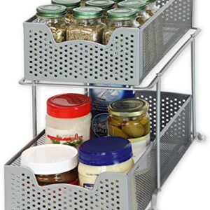 SimpleHouseware 2 Tier Sliding Cabinet Basket Organizer Drawer, Silver