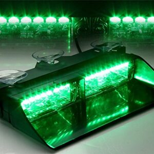 LED Emergency Warning Light XTAUTO 16 LED High Intensity Windshield Hazard Warning Flashing Strobe Law Enforcement Interior Roof Dash Windshield Lamp Lights with Suction Cups for Car Truck Green