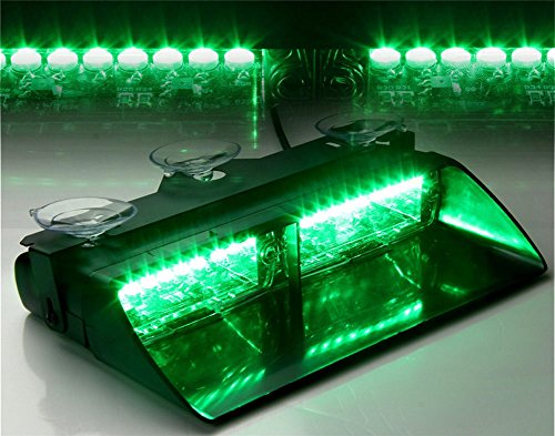 LED Emergency Warning Light XTAUTO 16 LED High Intensity Windshield Hazard Warning Flashing Strobe Law Enforcement Interior Roof Dash Windshield Lamp Lights with Suction Cups for Car Truck Green