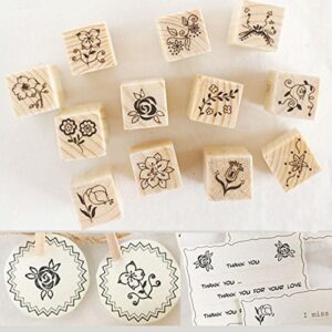 shopline 12 pieces vintage stamps, wooden rubber stamps with flower lace for letters diary craft scrapbooking