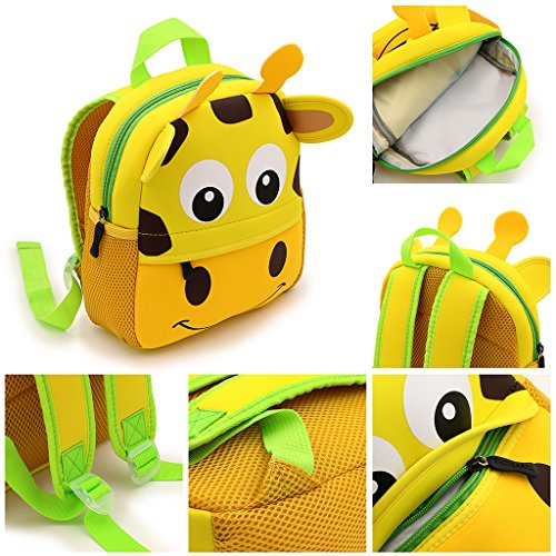 Hipiwe Little Kid Toddler Backpack Baby Boys Girls Kindergarten Pre School Bags Cute Neoprene Cartoon Backpacks for Little Kids,Size 9.45"x3.54"x9.84"(Giraffe)