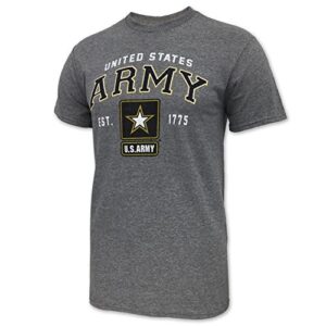 armed forces gear us army star est. 1775 faded short-sleeve t-shirt, unisex - licensed united states army shirts for men (gray, x-large)