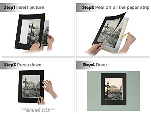 Golden State Art, 10 Pack Self Assemble Acid Free Cardboard/Paper Frames Photo Mat with Backing Board pre-gummed for Artworks, Prints, Photos, Includes Clear Bags (Black, 11x14 Mat for 8x10 Picture)