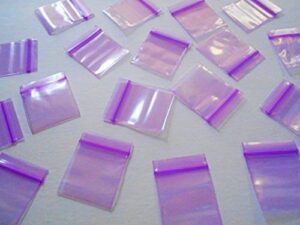 small poly zipper bags (1"x1") colorful micro pouches, mini plastic baggies, thick durable 2mil, designer rave party pouches (1010) tiny ziplock dime bag (100, purple)