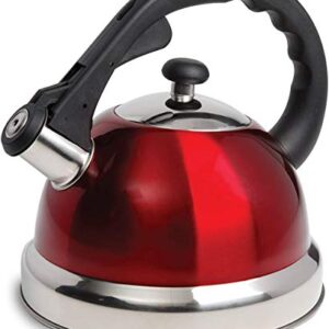 Mr Coffee Claredale Stainless Steel Whistling Tea Kettle, 2.2-Quart.Metallic Red