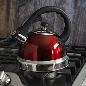 Mr Coffee Claredale Stainless Steel Whistling Tea Kettle, 2.2-Quart.Metallic Red