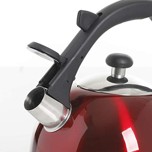 Mr Coffee Claredale Stainless Steel Whistling Tea Kettle, 2.2-Quart.Metallic Red