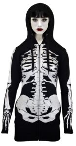 skylinewears women halloween costumes open face skeleton hoodie long sleeve zip up hoodie jacket skull open black l