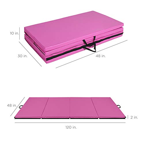 Best Choice Products 10ftx4ftx2in Folding Gym Mat 4-Panel Exercise Gymnastics Aerobics Workout Fitness Floor Mats w/Carrying Handles – Pink
