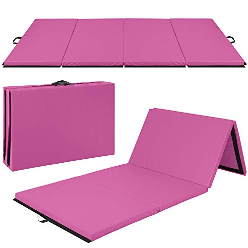 Best Choice Products 10ftx4ftx2in Folding Gym Mat 4-Panel Exercise Gymnastics Aerobics Workout Fitness Floor Mats w/Carrying Handles – Pink