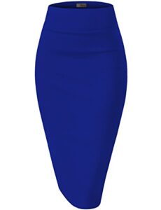 womens premium nylon ponte stretch office pencil skirt made below knee ksk45002 1073t royal l