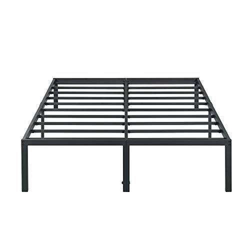 Olee Sleep 18 Inch Heavy Duty Steel Slat Anti-Slip Support, Easy Assembly Platform Bed frame, Noise Free Steel Mattress Foundation, Maximum Storage, No Box Spring Needed, Black, Queen Size