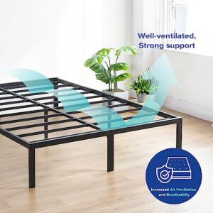 Olee Sleep 18 Inch Heavy Duty Steel Slat Anti-Slip Support, Easy Assembly Platform Bed frame, Noise Free Steel Mattress Foundation, Maximum Storage, No Box Spring Needed, Black, Queen Size