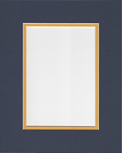 16x20 Navy Blue and Sun Yellow Double Picture Mat, Bevel Cut for 12x16 Picture or Photo