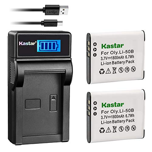 Kastar Battery (X2) & LCD Slim USB Charger for Olympus LI-50B Li50B and SZ-10 SZ-12 SZ-15 SZ-16 HIS Sz-20 SZ-30MR SZ31MR iHS TG-610 TG-630 HIS TG-810 TG-820 TG-830 TG-860 HIS XZ-1 XZ-16 iHS SP-810UZ