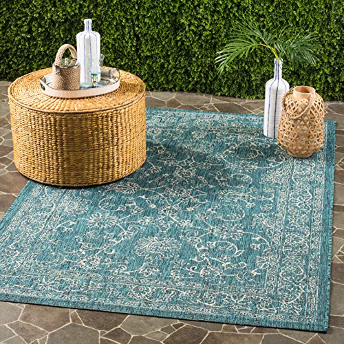 Safavieh Courtyard Collection CY8680 Indoor/ Outdoor Non-Shedding Stain Resistant Patio Backyard Area Rug, 4' x 5'7", Turquoise