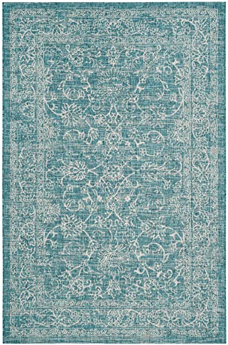 Safavieh Courtyard Collection CY8680 Indoor/ Outdoor Non-Shedding Stain Resistant Patio Backyard Area Rug, 4' x 5'7", Turquoise