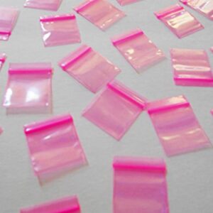 Small Poly Zipper Bags (1"x1") Colorful Micro Pouches, Mini Plastic Baggies, Thick Durable 2mil, Designer Rave Party Pouches (1010) Tiny Ziplock Dime Bag (100, Pink)