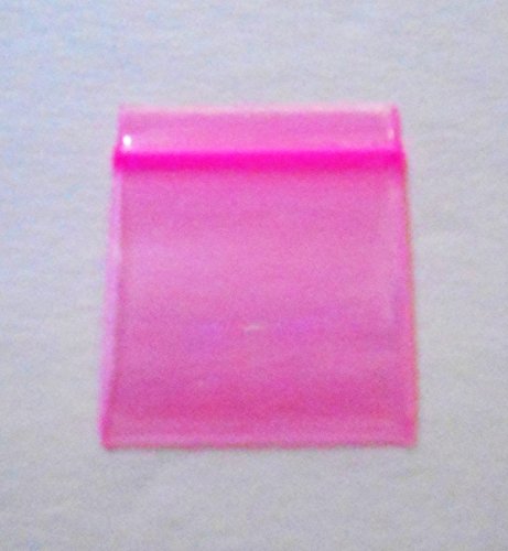 Small Poly Zipper Bags (1"x1") Colorful Micro Pouches, Mini Plastic Baggies, Thick Durable 2mil, Designer Rave Party Pouches (1010) Tiny Ziplock Dime Bag (100, Pink)